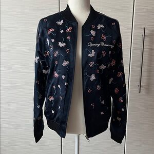 Opening Ceremony Navy Bomber Jacket with Floral Embroidery